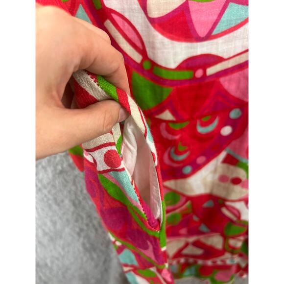 NWT Linen Luv Pink Green Abstract Print 100% Linen Shift Dress Size M - Picture 8 of 9